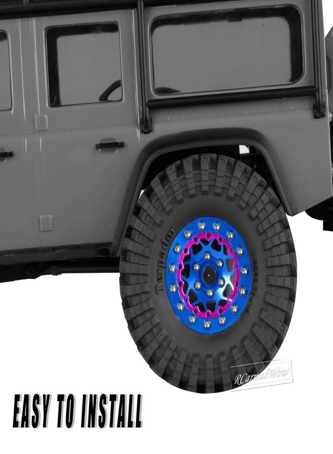 RCarmubWow 1.3 Beadlock Tire Set for 1/18 Trx4m,1/24 SCX24 FCX24 RC Crawler Car,1.3 Beadlock Wheels and Tires,Alloy Aluminium Wheels w/Swamp Claw Mud Terrain Rubber Tires,Navy Blue - Image 4